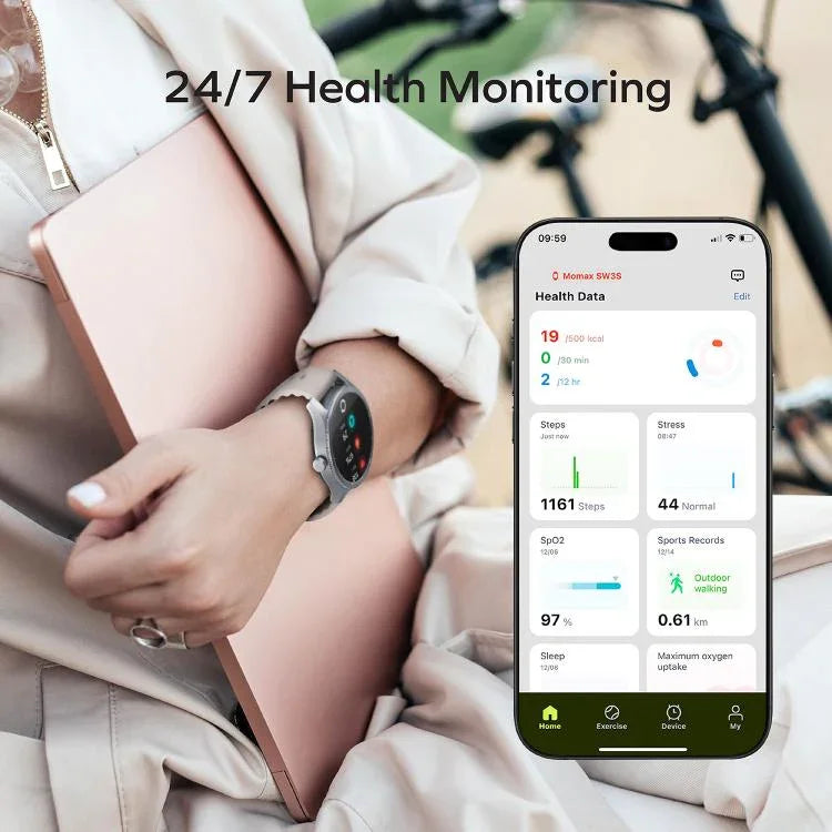 ساعة رياضية ذكية MOMAX SW2S بشاشة 1.38 بوصة، مقاومة للماء بمعيار IP68