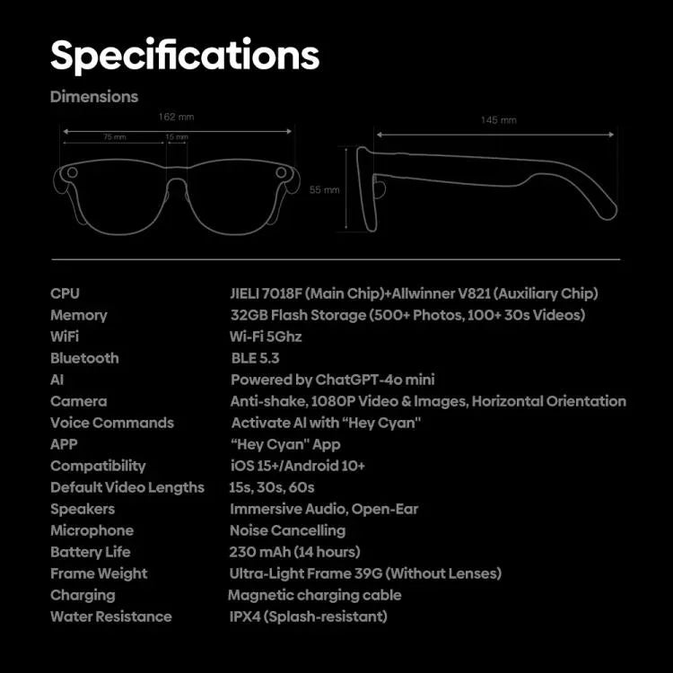 نظارات Zeblaze Eyewear AI للتصوير، صوت مفتوح، مساعد ذكي بالذكاء الاصطناعي