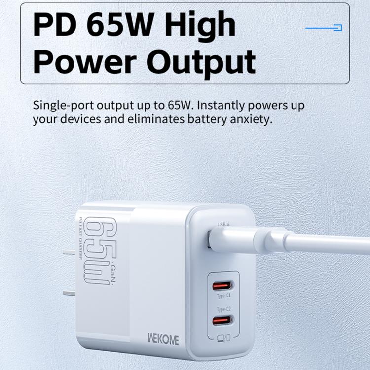 شاحن سريع WK WP-U66 Kinkong بقوة 65 واط مزدوج USB-C / Type-C + USB GaN، قابس المملكة المتحدة، قابس الولايات المتحدة، قابس الاتحاد الأوروبي