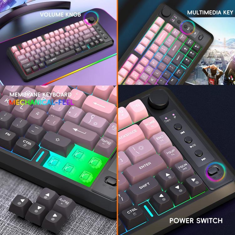 لوحة مفاتيح HXSJ L400 لاسلكية بثلاثة أوضاع، إضاءة RGB، فيلم رقيق، 81 مفتاح