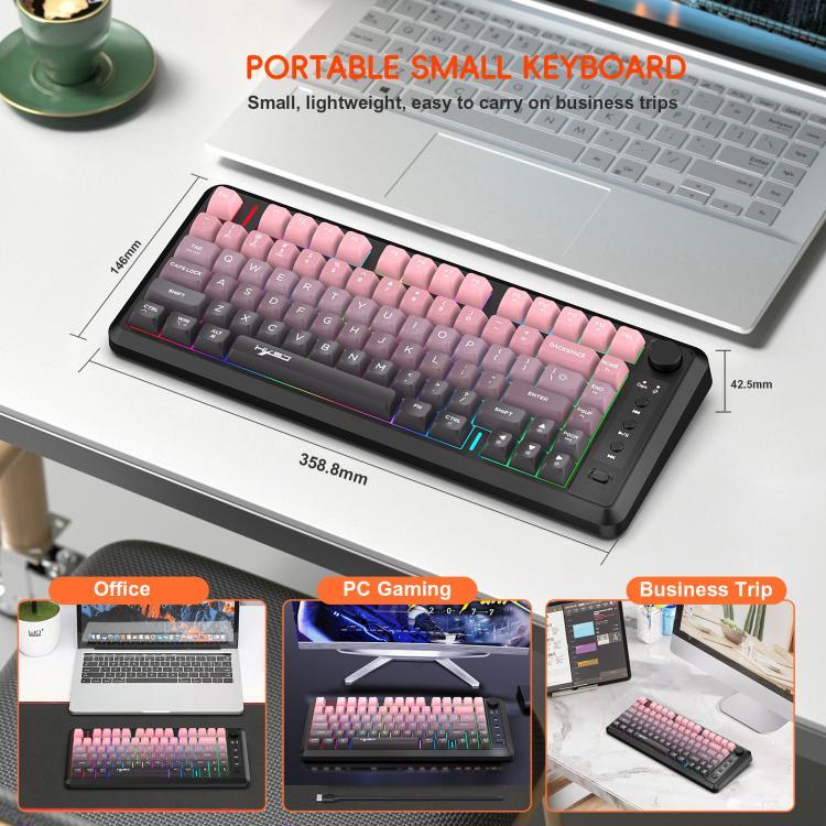 لوحة مفاتيح HXSJ L400 لاسلكية بثلاثة أوضاع، إضاءة RGB، فيلم رقيق، 81 مفتاح
