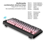 لوحة مفاتيح HXSJ L400 لاسلكية بثلاثة أوضاع، إضاءة RGB، فيلم رقيق، 81 مفتاح
