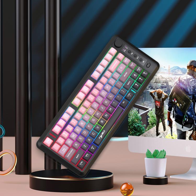 لوحة مفاتيح HXSJ L400 لاسلكية بثلاثة أوضاع، إضاءة RGB، فيلم رقيق، 81 مفتاح