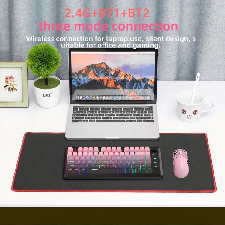 لوحة مفاتيح HXSJ L400 لاسلكية بثلاثة أوضاع، إضاءة RGB، فيلم رقيق، 81 مفتاح