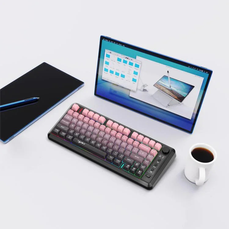 لوحة مفاتيح HXSJ L400 لاسلكية بثلاثة أوضاع، إضاءة RGB، فيلم رقيق، 81 مفتاح