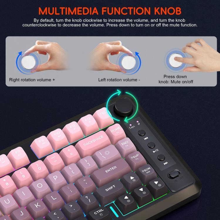 لوحة مفاتيح HXSJ L400 لاسلكية بثلاثة أوضاع، إضاءة RGB، فيلم رقيق، 81 مفتاح