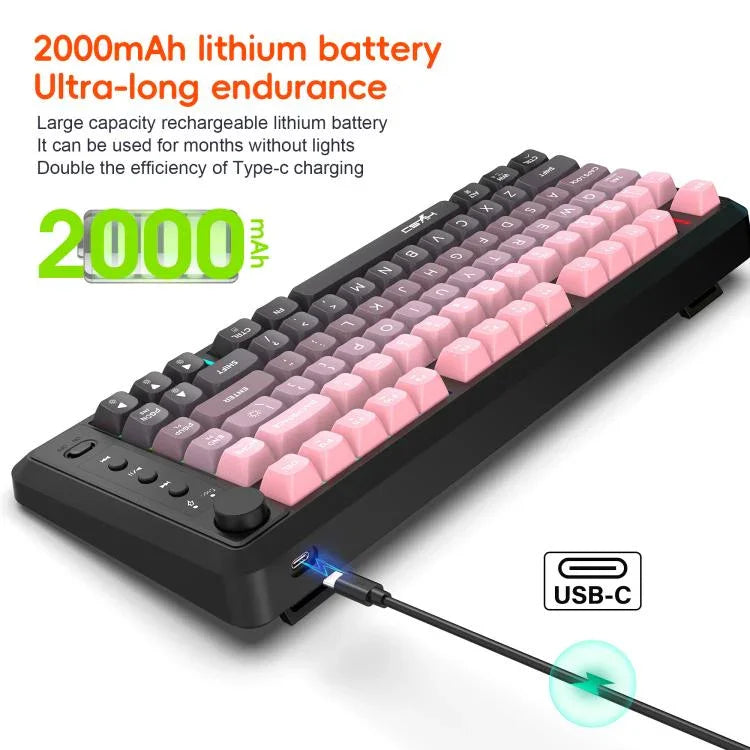 لوحة مفاتيح HXSJ L400 لاسلكية بثلاثة أوضاع، إضاءة RGB، فيلم رقيق، 81 مفتاح