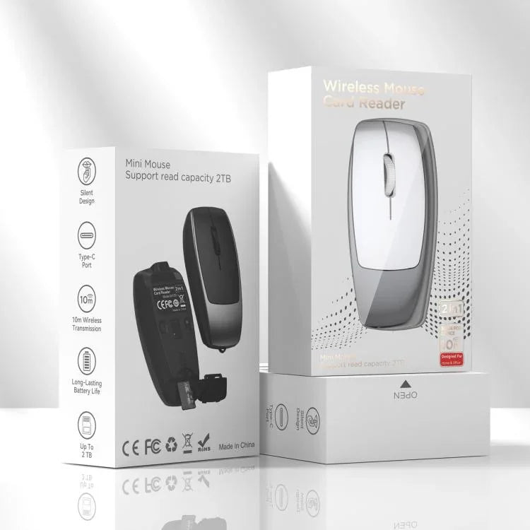 ماوس لاسلكي صغير HXSJ M109، 3D يمين، قارئ بطاقة TF، أزرار صامتة 4D