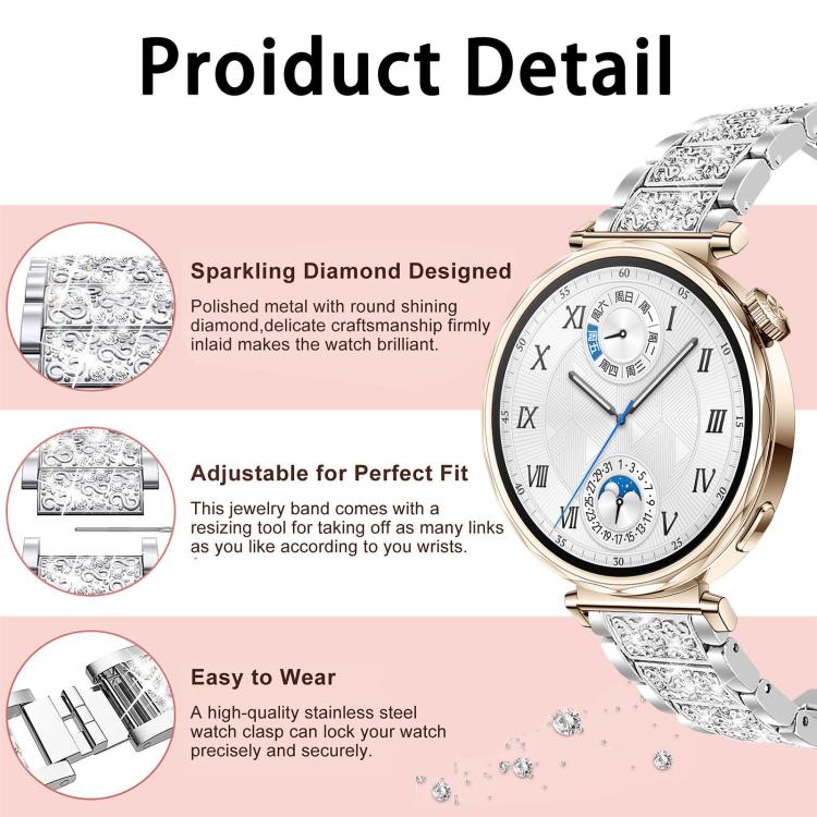 xDfind Diamond Jewelry Steel Watch Band, 22mm For Amazfit GTR 4/3/3 Pro/Bip6/Bip5, 20mm For Amazfit Bip U / Lite / Bip 3 Pro, 20mm For Amazfit GTS4 mini/GTS3/2/2E/GT2 mini, 18mm For Huawei GT5/GT4 41mm / OPPO Watch X2 Mini, 14mm For Garmin Lily 2      ...