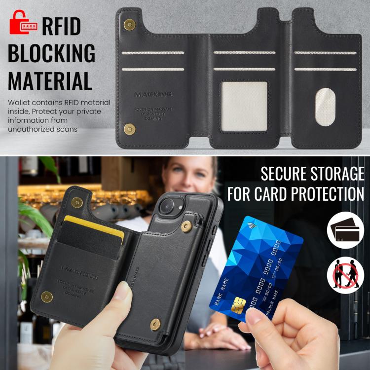 غطاء هاتف MAGKING K3 مع حقيبة بطاقة RFID قابلة للفصل وماجسيف، لهواتف iPhone 17e / 16e، iPhone 17، iPhone 16 Pro Max، iPhone 16 Pro، iPhone 16 Plus، iPhone 16