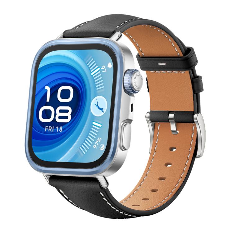 xDfind Flat Head Black Shark Fine Grain Leather Watch Band, For Huawei Watch Fit 5 / Fit 5 Pro 20mm, For Huawei Watch D2 22mm