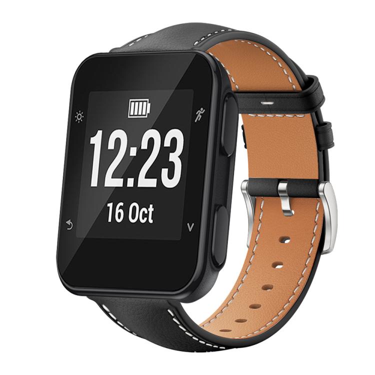 xDfind Flat Head Black Shark Fine Grain Leather Watch Band, For Garmin Fenix 8/7/6/5 22mm 20mm, For Garmin Fenix 8/7X/6X/5X 26mm 22mm, For Garmin Forerunner 220/735/735XT/230/235 20mm, For Garmin Forerunner 35/30/35j 20mm