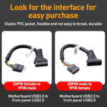 2 قطع كابل محول USB3.0 للوحة الأم للكمبيوتر، 20 دبوس ذكر إلى 9 دبوس أنثى، 9 دبوس ذكر إلى 20 دبوس أنثى