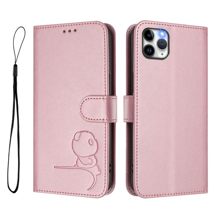 حافظة هاتف جلدية بنقش باندا صغير مع حماية RFID وحبل معصم، لهواتف iPhone 11 Pro Max، iPhone 11، iPhone 11 Pro، iPhone X / XS، iPhone XR، iPhone XS Max، iPhone 8 Plus / 7 Plus