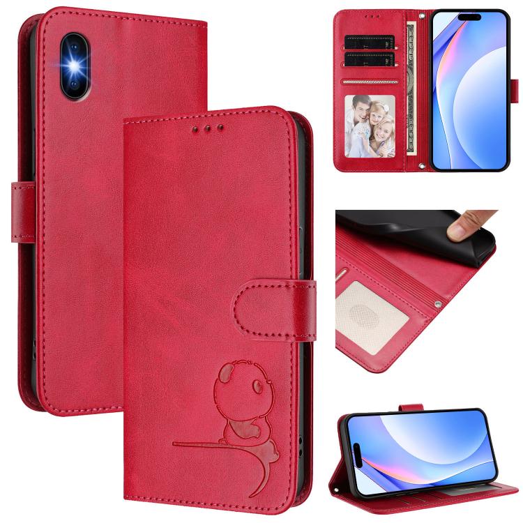 حافظة هاتف جلدية بنقش باندا صغير مع حماية RFID وحبل معصم، لهواتف iPhone 11 Pro Max، iPhone 11، iPhone 11 Pro، iPhone X / XS، iPhone XR، iPhone XS Max، iPhone 8 Plus / 7 Plus