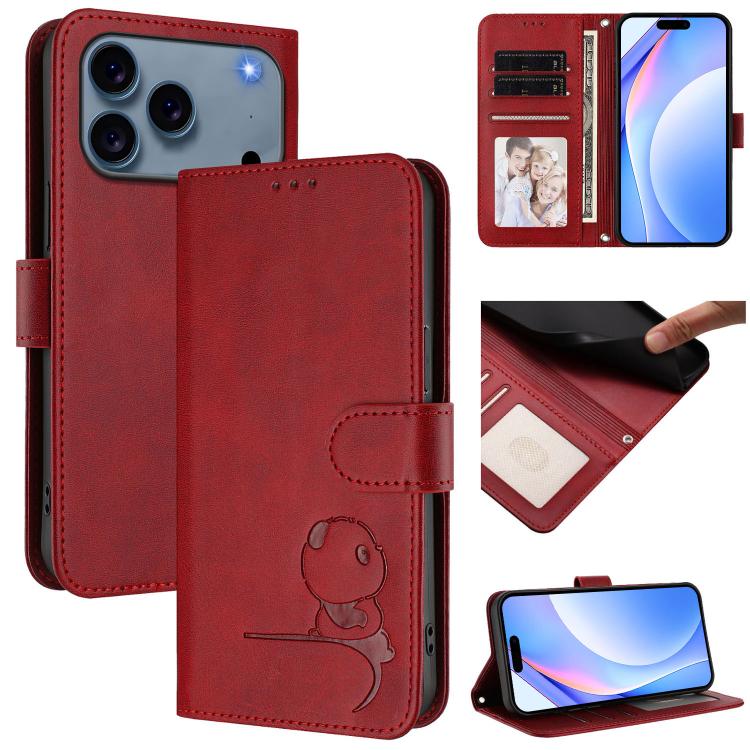 غطاء هاتف Litter Panda من الجلد مع نقش RFID وحبل معصم، لهواتف iPhone 17e / 16e، iPhone 17 Pro Max، iPhone 17 Pro، iPhone 17، iPhone Air، iPhone 16 Pro Max، iPhone 16 Pro، iPhone 16 Plus