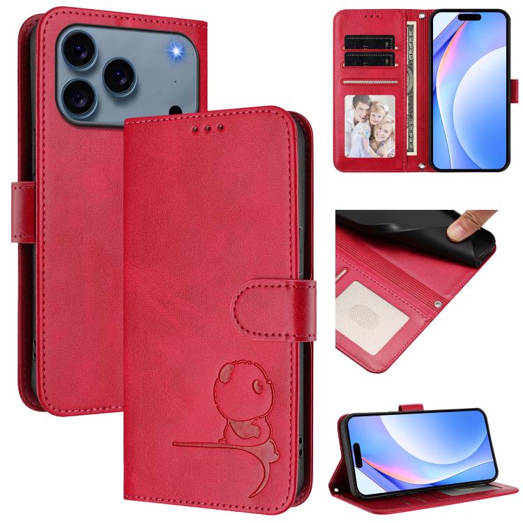 غطاء هاتف Litter Panda من الجلد مع نقش RFID وحبل معصم، لهواتف iPhone 17e / 16e، iPhone 17 Pro Max، iPhone 17 Pro، iPhone 17، iPhone Air، iPhone 16 Pro Max، iPhone 16 Pro، iPhone 16 Plus