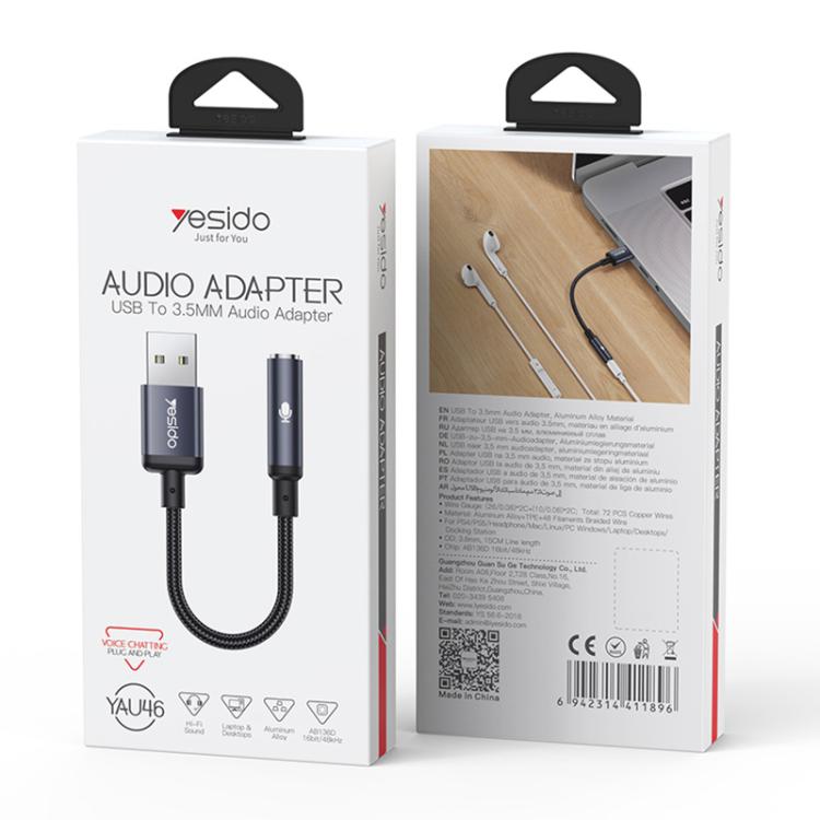 محول صوت USB إلى 3.5 مم من الألمنيوم Yesido YAU46، YAU46