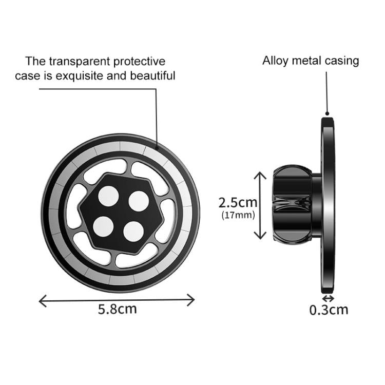 17mm Universal Ball MagSafe Magnetic Adapter Car Phone Holder Base, C4 Solid Color Black, C5 Hexagonal Black, C6 Round Black, C6 Round Silver