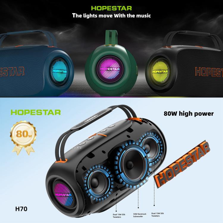 مكبر صوت بلوتوث محمول مقاوم للماء IPX5 HOPESTAR H70 بقوة 80 واط، H70