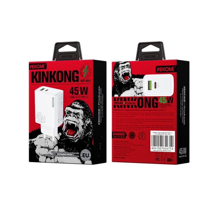 شاحن سريع WK WP-U64 45 واط Kinkong Flash Charge USB + Type-C، قابس الاتحاد الأوروبي، قابس المملكة المتحدة، قابس الولايات المتحدة