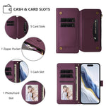 غطاء هاتف محفظة جلدية بسحاب متعددة البطاقات بنقش زهرة حب الفراشة، لهواتف iPhone 16 Pro، iPhone 16 Plus، iPhone 16، iPhone 15 Pro Max، iPhone 15 Pro، iPhone 15 Plus