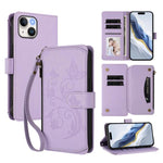 حافظة هاتف جلدية بمحفظة بسحاب متعددة البطاقات بنقشة فراشة وزهور حب، لهواتف iPhone 15، iPhone 14 Plus، iPhone 14 / 13، iPhone 14 Pro، iPhone 14 Pro Max، iPhone 7 / 8 / SE 2022