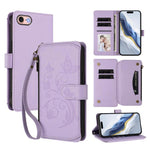 حافظة هاتف جلدية بمحفظة بسحاب متعددة البطاقات بنقشة فراشة وزهور حب، لهواتف iPhone 15، iPhone 14 Plus، iPhone 14 / 13، iPhone 14 Pro، iPhone 14 Pro Max، iPhone 7 / 8 / SE 2022