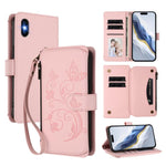 محفظة جلدية لهاتف مع سحاب متعددة البطاقات بنقشة فراشة وزهور، لهواتف iPhone 11 Pro Max، iPhone 11، iPhone 11 Pro، iPhone X / XS، iPhone XR، iPhone XS Max