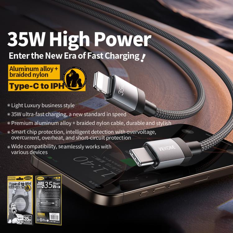 كابل بيانات شحن مضفر WK WDC-99 Kingkong Ruike Series بقوة 35W USB-C / Type-C إلى 8 Pin، الطول: 1 متر، Type-C إلى 8 Pin