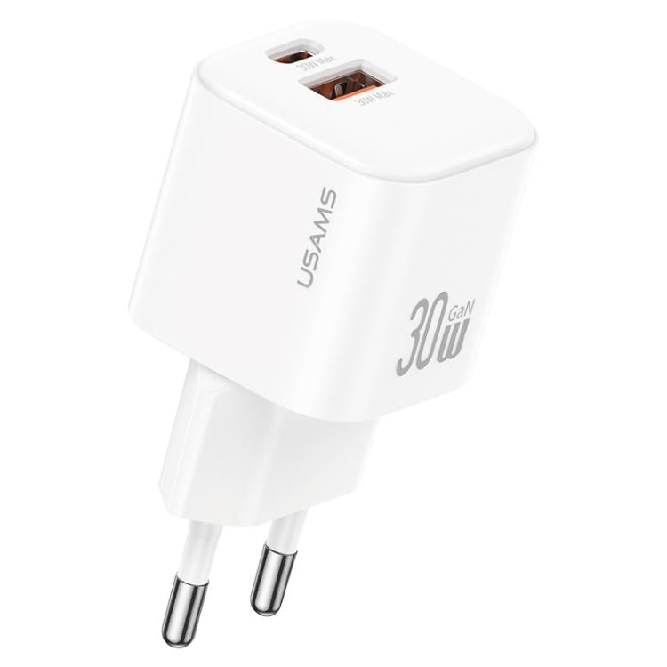 شاحن صغير USAMS CC263 GaN USB-C / Type-C و USB مزدوج المنفذ بقوة 30 واط، CC263