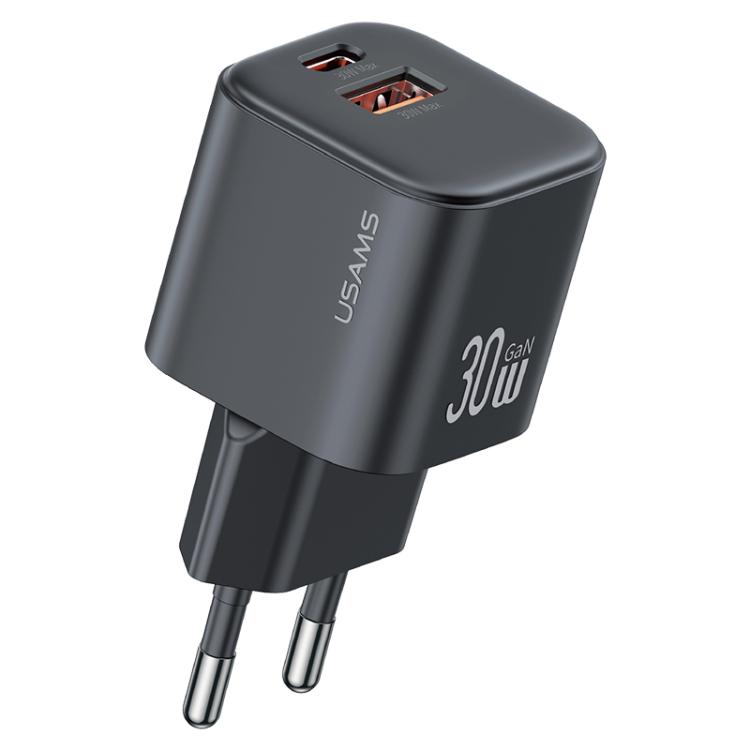شاحن صغير USAMS CC263 GaN USB-C / Type-C و USB مزدوج المنفذ بقوة 30 واط، CC263