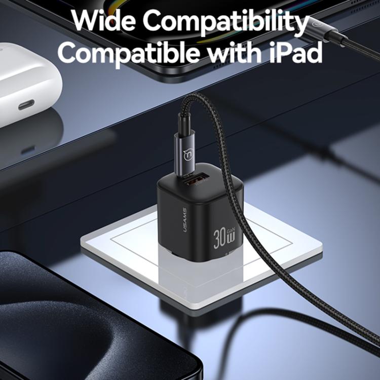 شاحن صغير USAMS CC263 GaN USB-C / Type-C و USB مزدوج المنفذ بقوة 30 واط، CC263