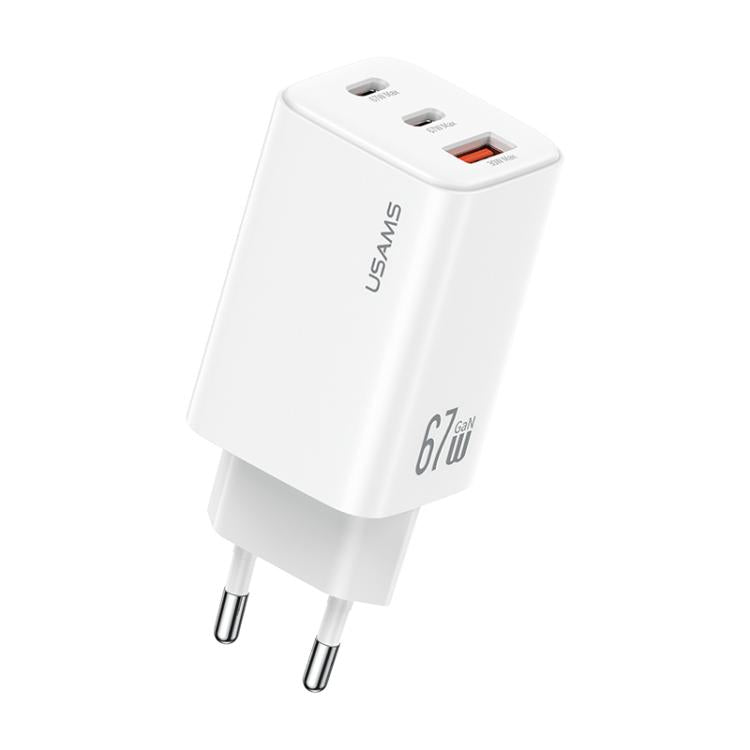 شاحن صغير USAMS CC265 GaN بقوة 67 واط 2 × Type-C و USB ثلاثي المنافذ، CC265