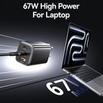 شاحن صغير USAMS CC265 GaN بقوة 67 واط 2 × Type-C و USB ثلاثي المنافذ، CC265