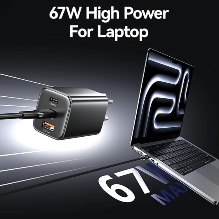 شاحن صغير USAMS CC265 GaN بقوة 67 واط 2 × Type-C و USB ثلاثي المنافذ، CC265