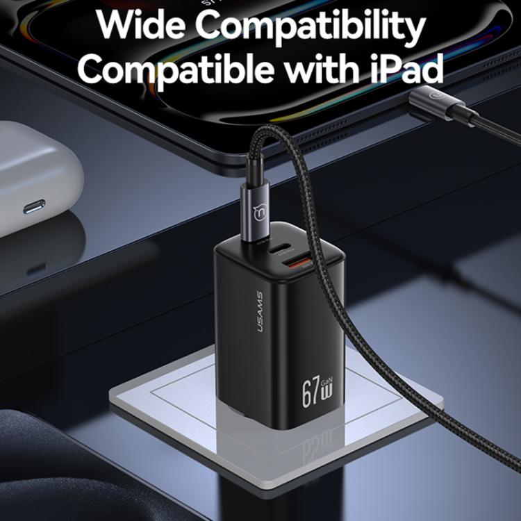 شاحن صغير USAMS CC265 GaN بقوة 67 واط 2 × Type-C و USB ثلاثي المنافذ، CC265