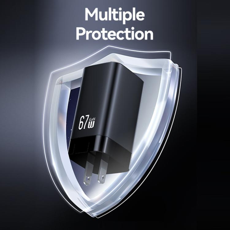 شاحن صغير USAMS CC265 GaN بقوة 67 واط 2 × Type-C و USB ثلاثي المنافذ، CC265