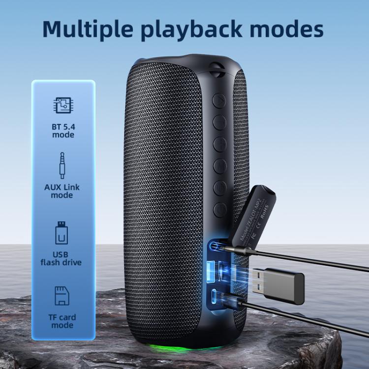 مكبر صوت بلوتوث محمول خارجي RGB Zealot MP2 بقوة 20 واط، بدون ميكروفون (أزرق)، بدون ميكروفون (تمويه)، بدون ميكروفون (أسود)