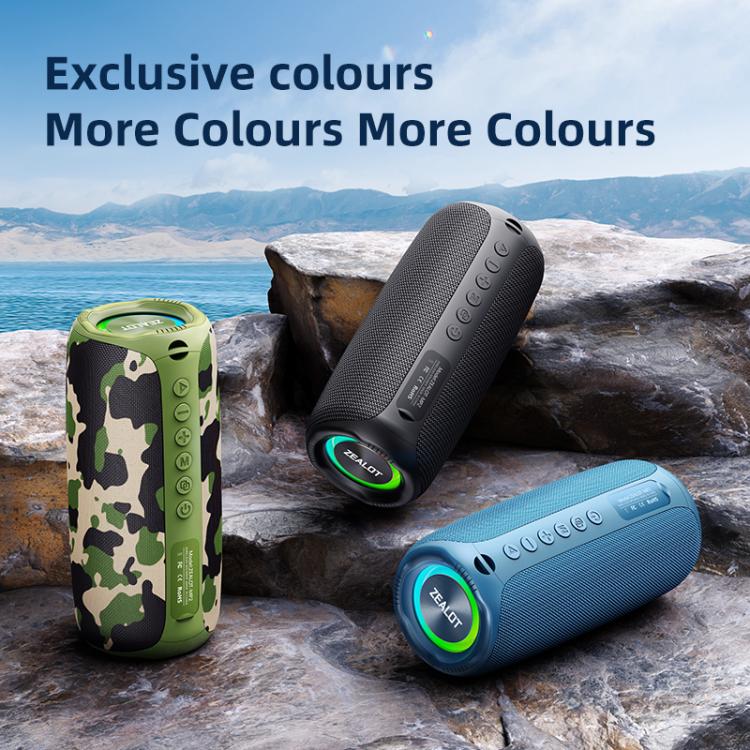 مكبر صوت بلوتوث محمول خارجي RGB Zealot MP2 بقوة 20 واط، بدون ميكروفون (أزرق)، بدون ميكروفون (تمويه)، بدون ميكروفون (أسود)