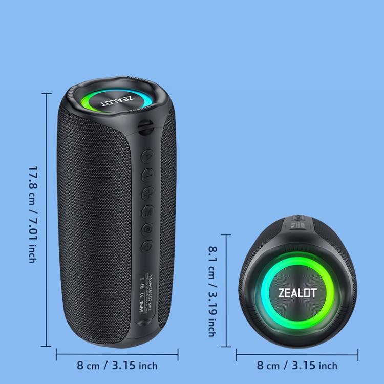 مكبر صوت بلوتوث محمول خارجي RGB Zealot MP2 بقوة 20 واط، بدون ميكروفون (أزرق)، بدون ميكروفون (تمويه)، بدون ميكروفون (أسود)
