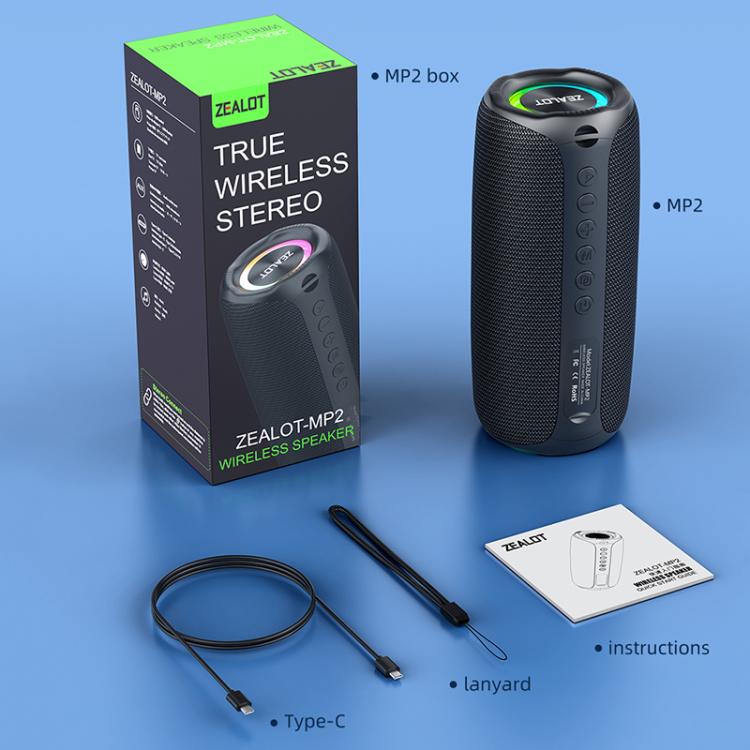 مكبر صوت بلوتوث محمول خارجي RGB Zealot MP2 بقوة 20 واط، بدون ميكروفون (أزرق)، بدون ميكروفون (تمويه)، بدون ميكروفون (أسود)