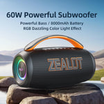 مكبر صوت بلوتوث محمول يدوي خارجي RGB Zealot P12 بقوة 60 واط، P12، PT12