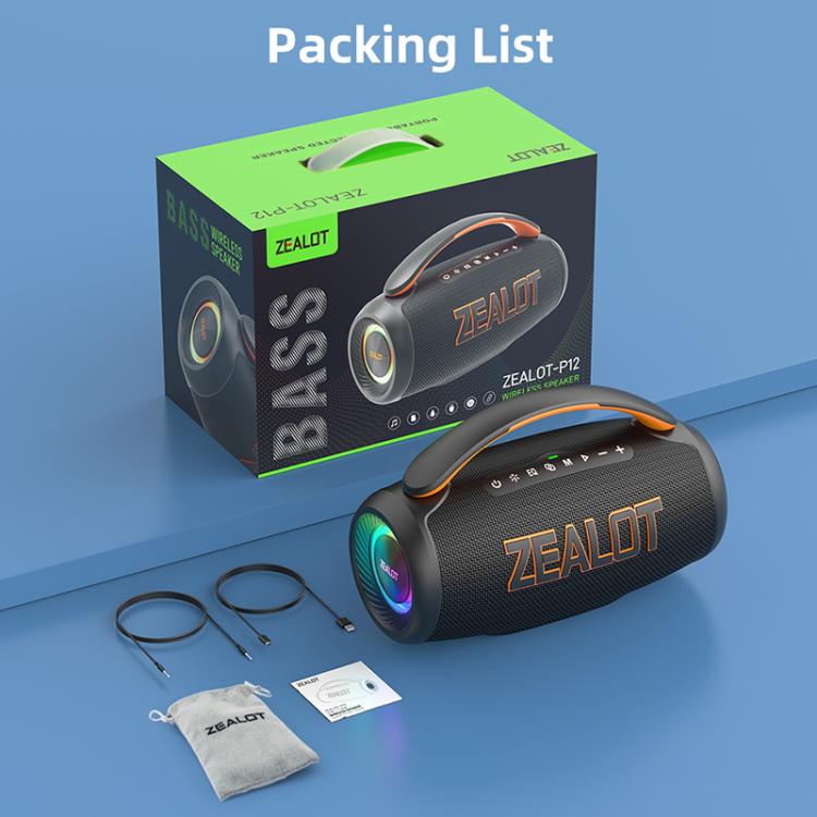 مكبر صوت بلوتوث محمول يدوي خارجي RGB Zealot P12 بقوة 60 واط، P12، PT12