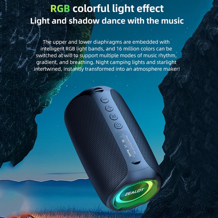 مكبر صوت بلوتوث محمول خارجي RGB Zealot M2 بقوة 8 واط، مع 2 ميكروفون، مع 1 ميكروفون