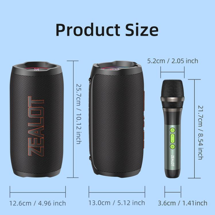 مكبر صوت بلوتوث محمول خارجي RGB Zealot S76 بقوة 50 واط، مع 2 ميكروفون، مع 1 ميكروفون، بدون ميكروفون
