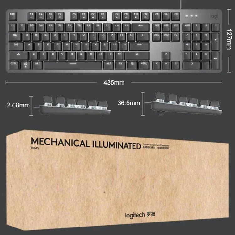 لوحة مفاتيح ميكانيكية سلكية مضيئة Logitech K845، طول الكابل: 1.8 متر، محور لونغهوا بني، محور لونغهوا أحمر