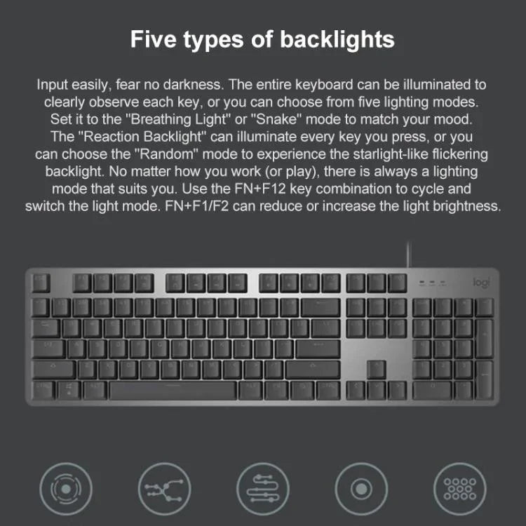 لوحة مفاتيح ميكانيكية سلكية مضيئة Logitech K845، طول الكابل: 1.8 متر، محور لونغهوا بني، محور لونغهوا أحمر