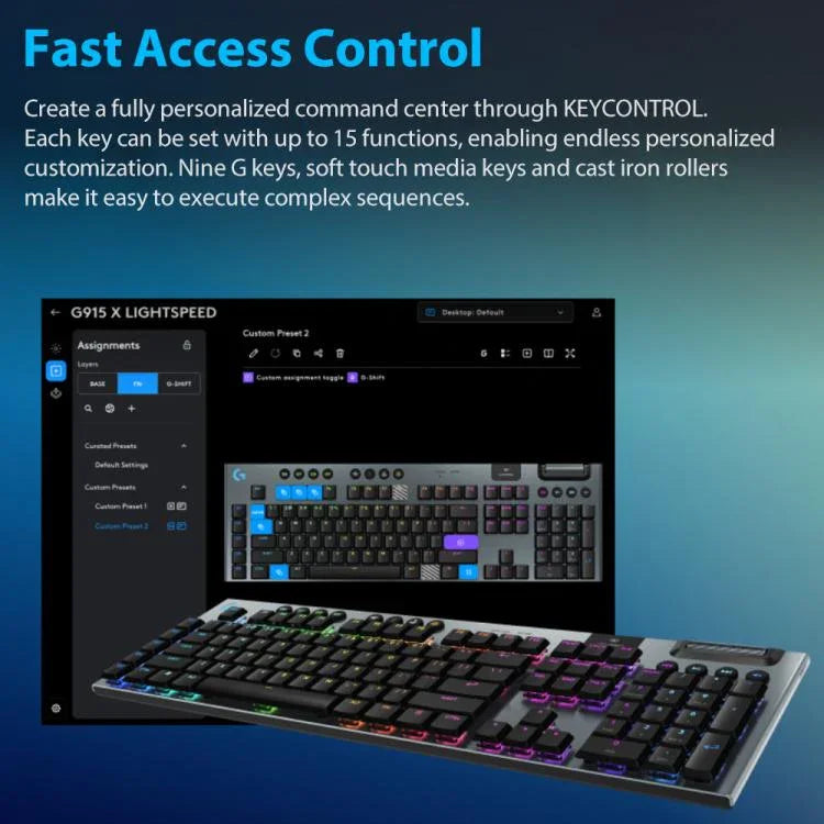 لوحة مفاتيح ألعاب لاسلكية منخفضة الارتفاع Logitech G915 X LIGHTSPEED
