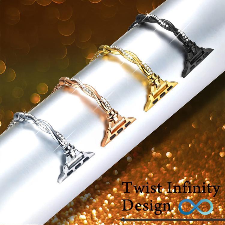 سوار ساعة معدني بتصميم سوار ملتف مرصع بالألماس من xDfind، لساعات آبل 42 / 44 / 45 / 46 / 49مم، لساعات آبل 38 / 40 / 41 / S10 42مم